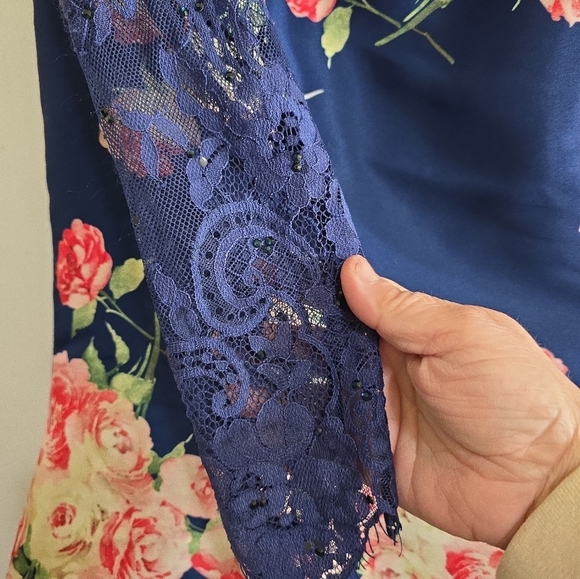 Sherri Hill Navy Floral Lace Evening Gown 2-piece Set 4 Prom Formal Homecoming - Picture 9 of 10